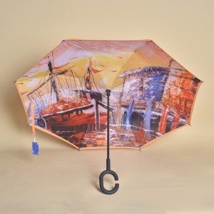 Αντίστροφη αναδιπλούμενη αντιανεμική ομπρέλα προστασίας UV ανάποδη