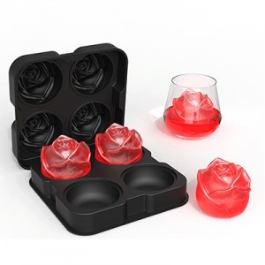 4 Section Silicone Ice Mould – Rose Shape – Black