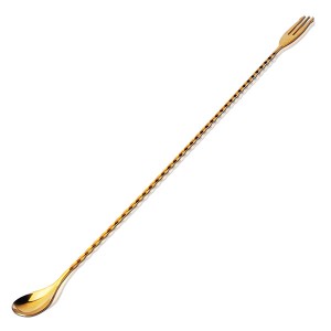 Cucchiaio da bar placcato oro con forchetta 300 mm