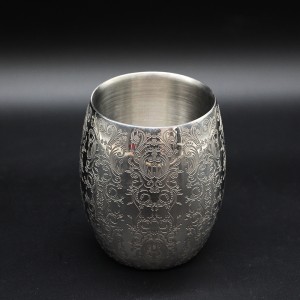 Stainless Steel Floral Double Wall Oval Mug 500ml