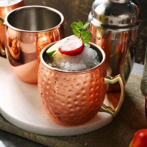 Copper Plated Curved Moscow Mule Mug – Hammered 550ml