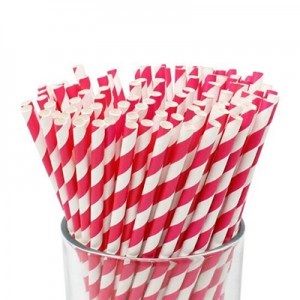 Lightpink & White Striped Paper Straw 8 дюйм
