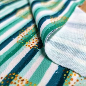 Suerte Textile Striped Jersey Polyester spandex stretch Terry fabric for ڪپڙي