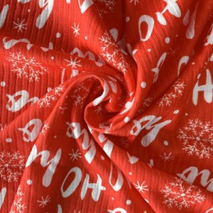 Suerte สิ่งทอพิมพ์สีแดงโพลีเอสเตอร์สแปนเด็กซ์ลายผ้าถักซี่โครงหนาสำหรับเสื้อผ้า