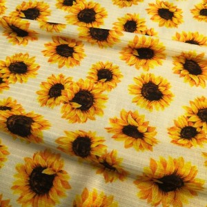pola sunflower tékstil Suerte ngaropéa percetakan poliéster spandex custom iga knit lawon