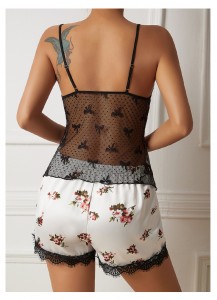 Silk Pjamas Set Temperamental Women Satin Ruffle Sleepwear Camisole Lingerie 2 Piece