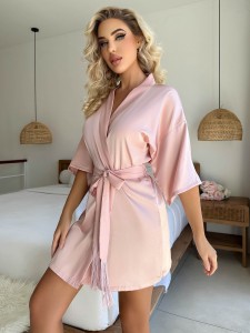 Pajama Obirin Satin Sexy Awọtẹlẹ Robe Aṣọ orun