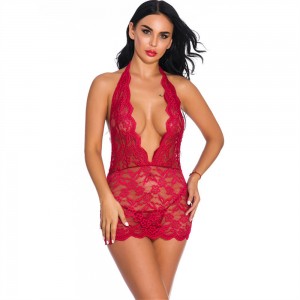 Mulheres Chemises Lingerie Lace Babydoll lingerie Sexy Teddy V Neck Pijamas