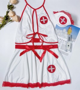 Naughty Infirmière Uniform Sling Sheer Lingerie Set Halloween Kleed