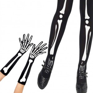 Leuchtende Skelett-Handschuhe, Totenkopf-Handschuhe, Skelett-Strümpfe, Abschlussball-Requisiten, leuchtende Geisterknochen-Socken für Halloween-Party