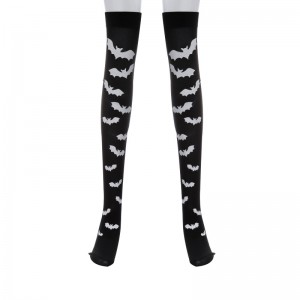 គ្រោងឆ្អឹង Halloween លើស្រោមជើងជង្គង់ Cobweb/ Skull/ Bat Print Thigh-Stocking for Warmer Party Costume Cosplay Props