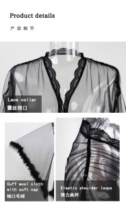 Nieuwe collectie sexy kanten gewaad met lange mouwen gaas veren rand ondergoed sexy lingerie