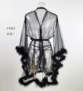 Nyankomst Sexig spets långärmad mantel Gaze med fjäderkant underkläder Sexiga underkläder
