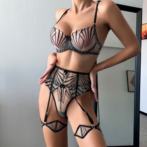 Mesh See-through Women's Split Underwear Set Bedroom Costume Sex Bra