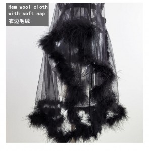 Новое поступление, сексуальный кружевной халат с длинными рукавами, марлевое нижнее белье с перьями, сексуальное женское белье
