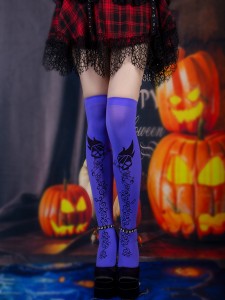 Șosete înalte pe genunchi/coapsă cu tematică de Halloween, șosete lungi cu model de groază pentru femei, petrecere amuzantă cosplay