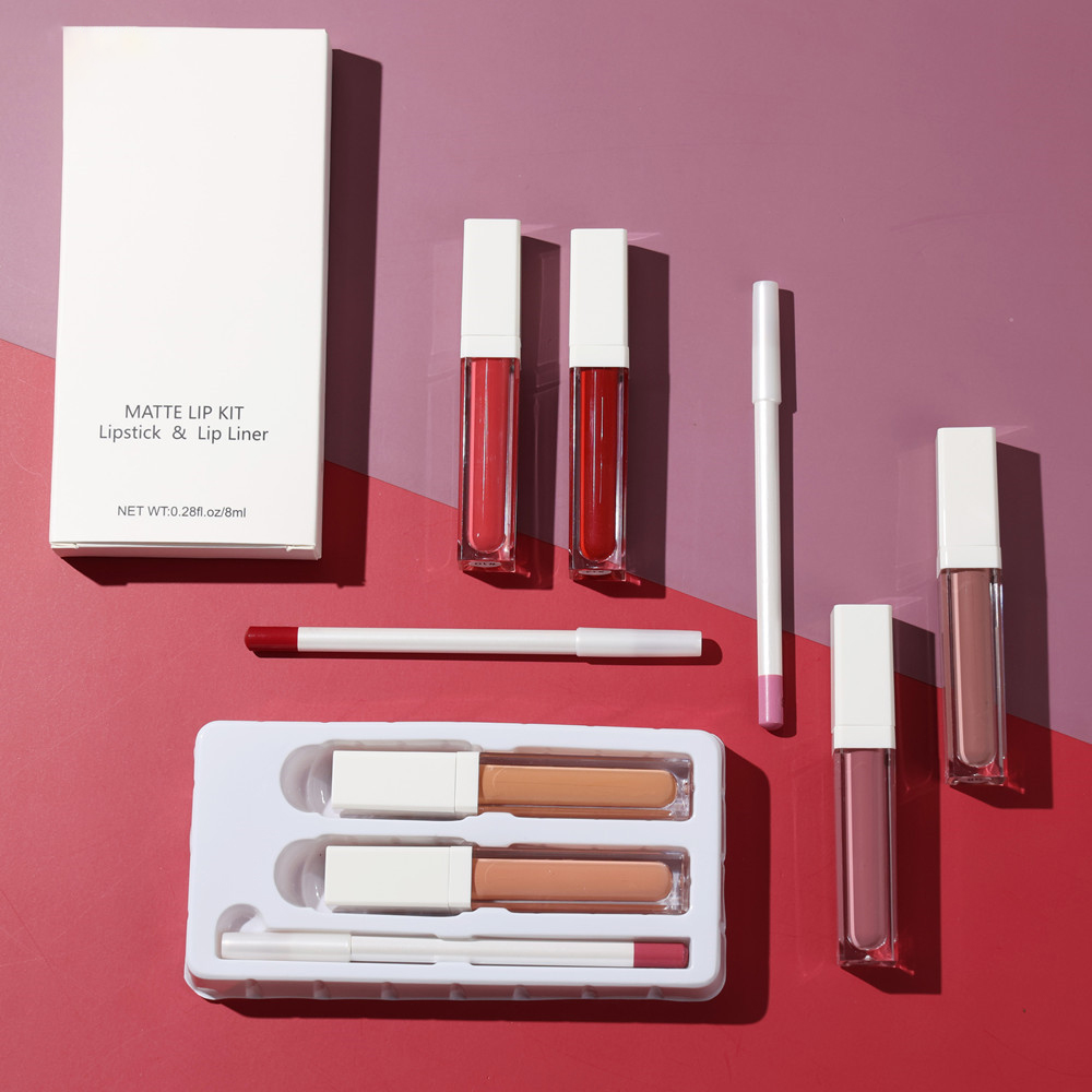 Leibole ea poraefete ea OEM 8-color 3-in-1 non-stick matte lip gloss lipstick + lip liner combo set-002