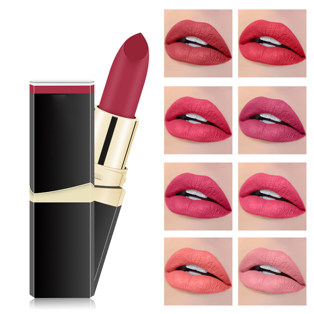 Αδιάβροχο Lipstick Cosmetics Lip Stick Matte Μαύρο ματ κραγιόν τετράγωνο μακιγιάζ Μεγάλης διάρκειας Nude Lipstick-7301-021W
