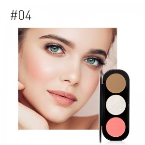 Resaltador de rubor de tres colores, placa de maquillaje, resaltador de colorete pigmentado, maquillaje cosmético-FA26