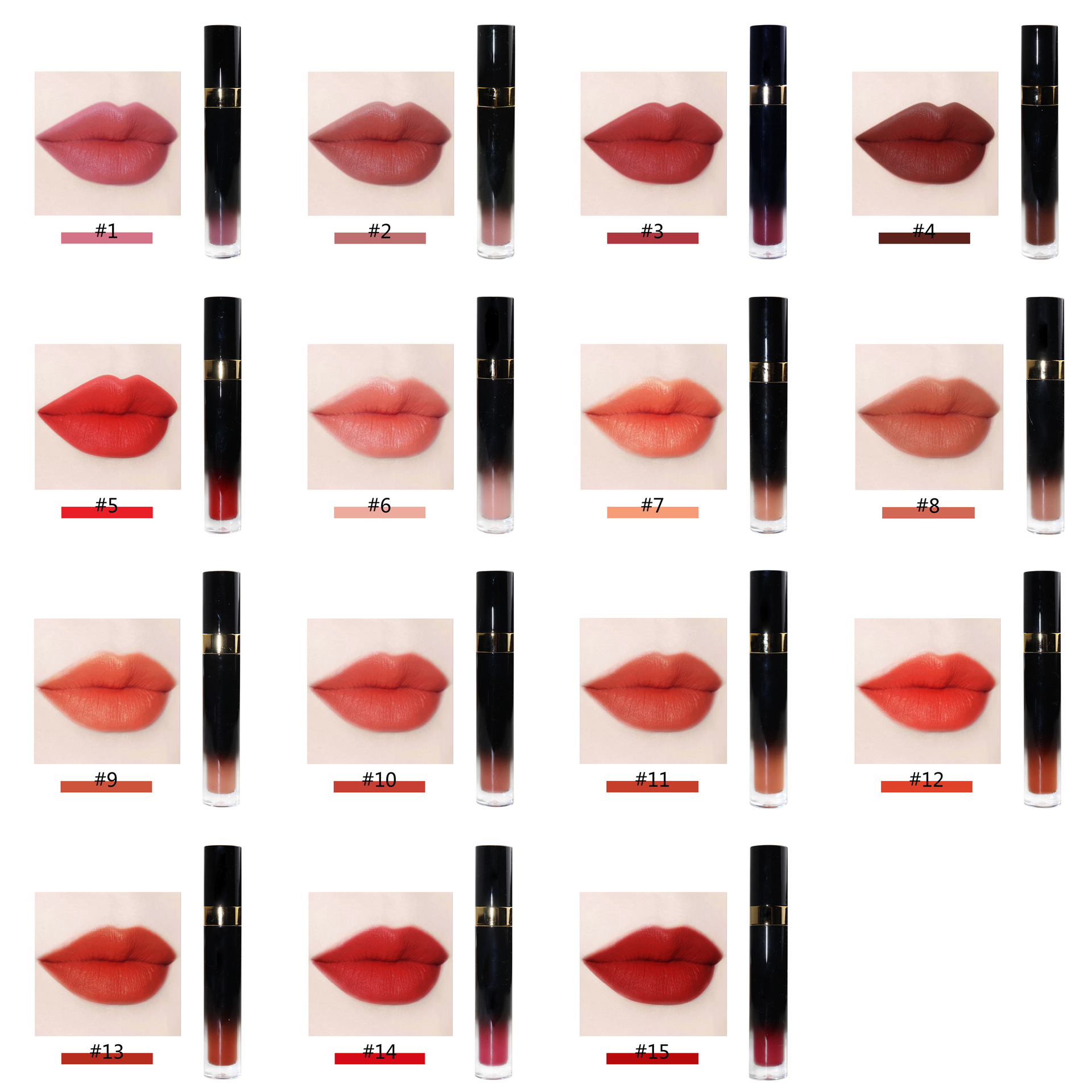 Kupë e re neutrale 15 ngjyrash jo ngjitëse buzëkuq i lëngshëm mat, shkëlqim buzësh, lustër buzësh, pa lustër buzësh LOGO —- HSY2237