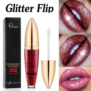 Metallic Lipstick waasserdicht Laang dauerhaft Héichpigmentéiert Glitter Pearl Liquid Lipstick Non-Stick Cup Lip Gloss P1230