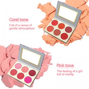 6 farver blush naturlig nøgen makeup rouge pudder blush mat let farve blush palet skønhed makeup-SH0003