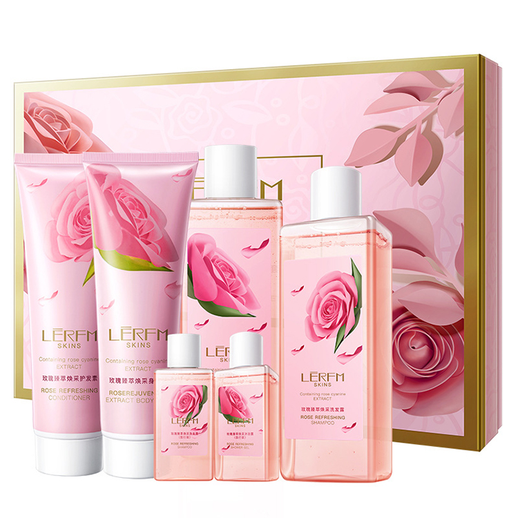6pcs Rose Extrait Shampoo Set Shower Gel Shampoo Body Lotion Care Series Body Care Bath Spa Kit Gift Set