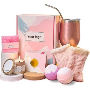 Regalos de San Valentín con etiqueta privada personalizada para un ser querido con calcetíns, bomba de baño de xabón, velas perfumadas, xogo de regalo