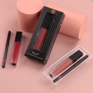 Korea Lip Gloss Lip Glaze Lip Liner Set Lip Gloss Tidak Ada Logo Makeup Set Non-stick Cup Matte Lip Gloss Set——P25 + CXB