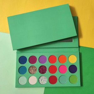 Paleta de cores de verán de alto pigmento con brillo esmaltado de beleza personalizada de alto pigmento, paleta de sombras de ollos de cartón de 18 colores