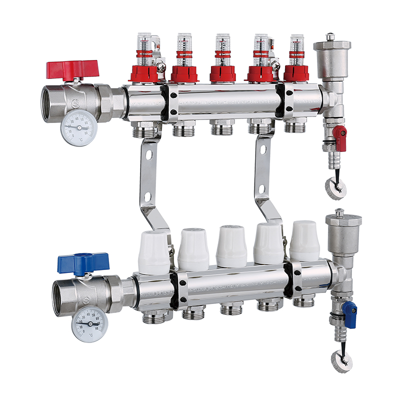 manifold ທອງເຫລືອງມີ flow meter ball valve ແລະ valve valve