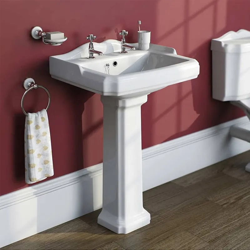 Népszerű kialakítású mosdó talapzaton álló mosdókagylóval antik mosdó fehér kerámia téglalap alakú kézi mosogató fürdőszobai termékek mosogató