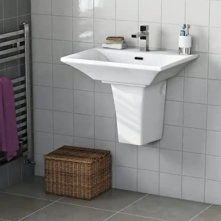 Neues Produkt, heißer Verkauf, Keramik-Waschbecken mit halbem Sockel, weißes, modernes Waschbecken mit halbem Sockel