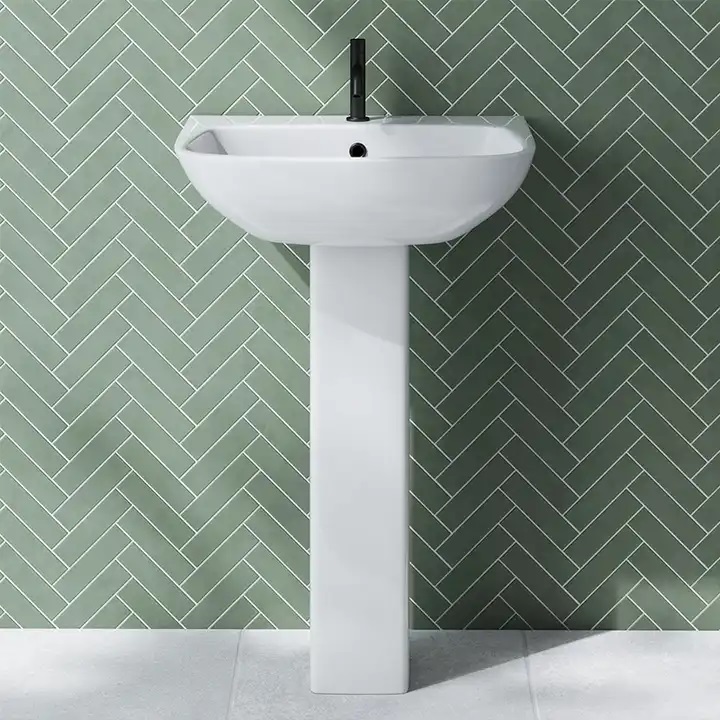 Profesionalus baltas praustuvas skalbimo kambarys laisvai pastatomas keraminis šampūnas vonios kambario praustuvės pjedestalo kriauklė