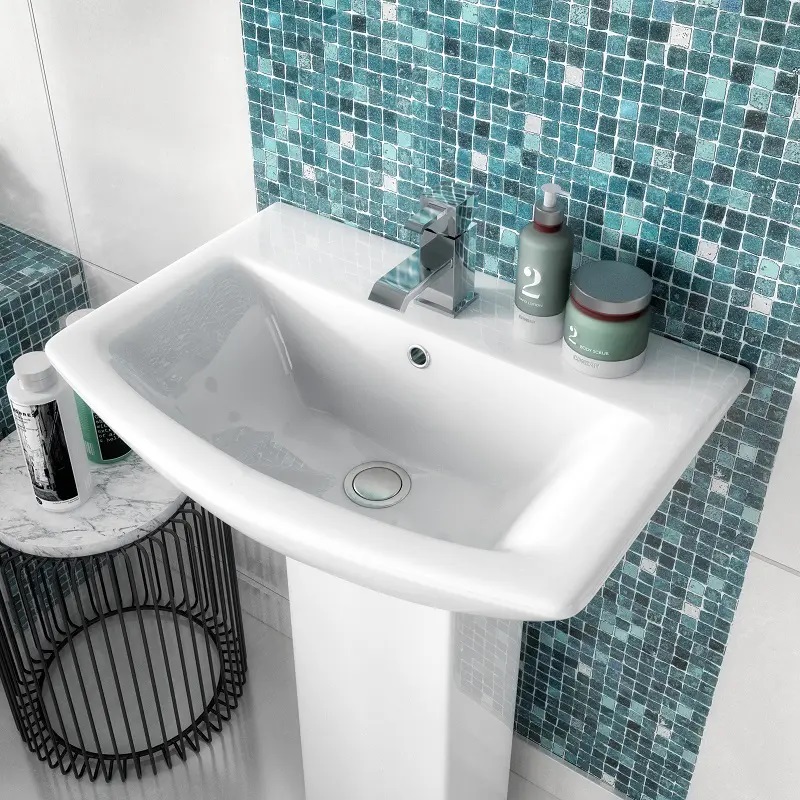 Héich Qualitéit Quadrat Sockel Toilettebasseng Buedzëmmer Keramik Basin mat voller Sockel Schlofkummer modern