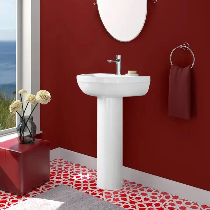 Lavabo de lavabo de porcelana con pedestal, lavabo blanco de arte moderno de lujo, lavabo de cerámica para champú, lavabo de pie