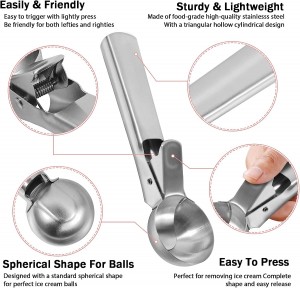 Dostosowane dobrej jakości narzędzia kuchenne Łyżka do lodów ze stali nierdzewnej z łatwym wyzwalaczem