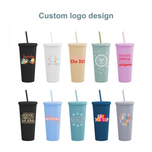 Didmeninė prekyba pagal užsakymą logotipu BPA be BPA stiklinė su šiaudeliais ir dangteliu Vandens puodelis Ledinės kavos kelioninis puodelis, daugkartiniai plastikiniai puodeliai