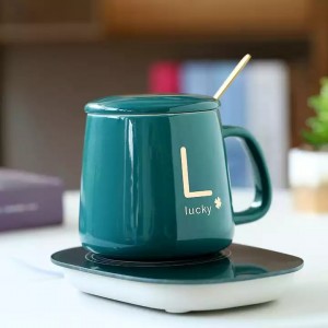 Kupa porcelani dhuratë me shitje të nxehtë Logo e personalizuar USB Kontrolli i temperaturës së karikimit Kupë qumështi kafeje qeramike me ngrohje 55 gradë