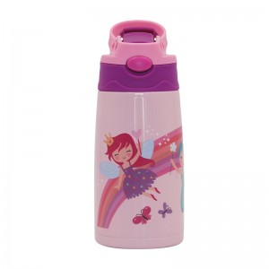 Botella de agua para niños con aislamiento al vacío de acero inoxidable personalizada con impresión en caliente con tapa abatible sin BPA