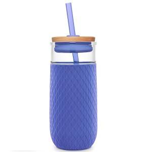 Tutus 20oz Custom Colored Drinking Glass Tumbler with Silicone Sleeve and Bamboo Lid