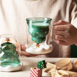 Коледни стъклени чаши с двойна стена Сладки чаши за кафе Коледен подарък Персонализирано лого