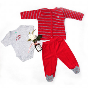 Body e pantalón cárdigan de 3 pezas de 9 meses en vermello