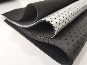 2 မီလီမီတာ 3 မီလီမီတာ ရေစိုခံ ပိုလီစတာ နိုင်လွန်ဖြင့် အုပ်ထားသော Elastic Neoprene Perforated Fabric