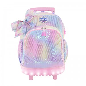 LED носење багаж за деца, сјајни sequins девојки18 ″ тркалачки ранец училишен количка тинејџери торбички модни куфери секој ден