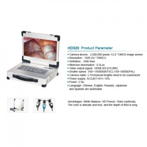 HD 320 ប្រព័ន្ធកាមេរ៉ា Endoscope បីក្នុងតែមួយ ជាមួយនឹងម៉ូនីទ័រ 15.6 អ៊ីង