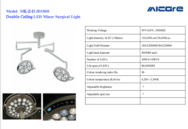 MK-ZD JD1800 lampu bedah sing dipasang ing langit-langit kanggo operasi / gambar detail LED / Veterinary / dental