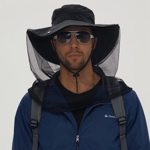 UPF50+ Outdoor-Moskito-Kopfnetz zum Angeln, großer Eimerhut, verstellbare Kappe für Männer und Frauen