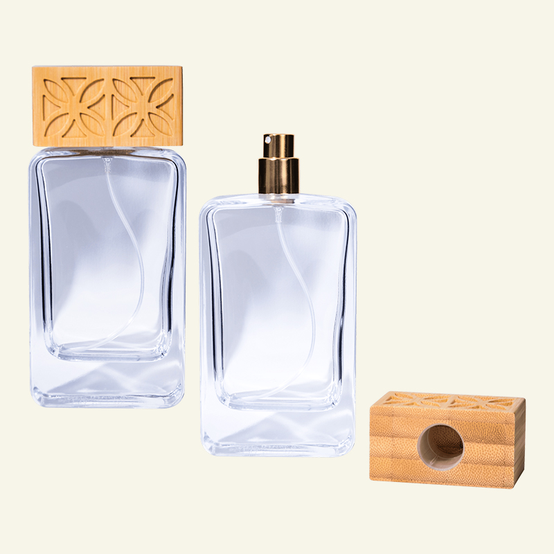 Vierkante parfumfles met bamboe dop