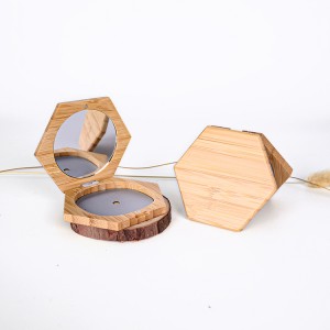 Recipiente hexagonal de po compacto recargable de bambú sostible